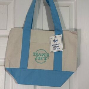 Trader Joe's Mini Pastel Canvas Tote Bag- Blue